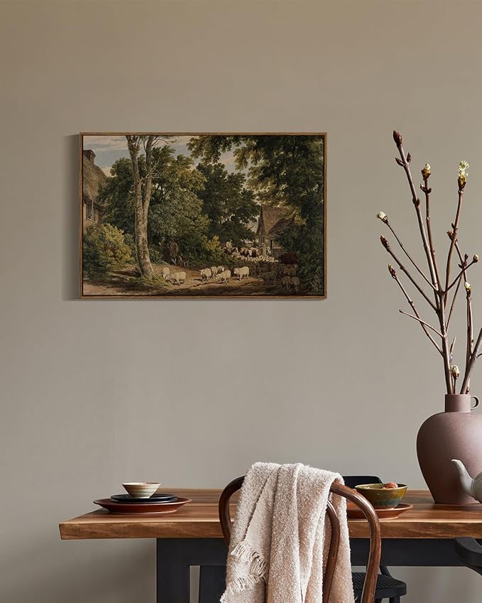 InSimSea Framed Canvas Wall Art Vintage Decor, Room Decor Classical Countryside Landscape Farmhouse Watercolor Painting, Large Wall Art for Living Room Badroom Bathroom, 20"x30"