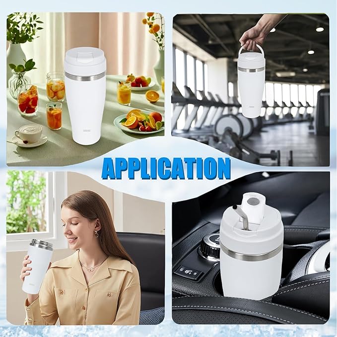 Ice Shave 2-in-1 Stainless Steel Vacuum Tumbler & Cordless Blender - 28oz, Leak Resistant, Cold 24Hrs/Ice 2 Days, 120 Watts with Waterproof Charging - For Smoothies, Home/Office/Car, White