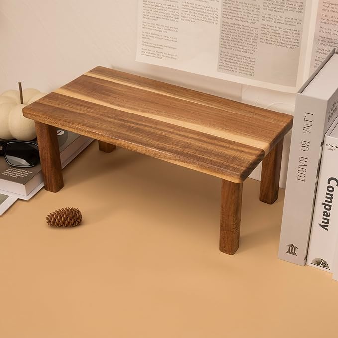 Acacia Wooden Desktop Organizer Shelf Kitchen Cabinet and Counter Riser Display Shelf for Top of Desk Home Office Bathroom Coffee Table Display Stand
