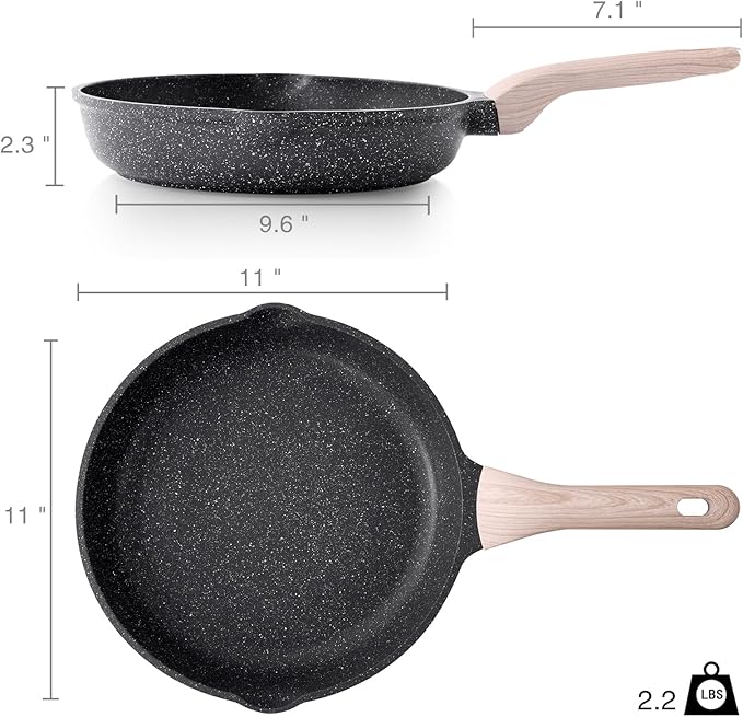 Nonstick Frying Pan Skillet, 11 Inch Granite Cooking Pan Nonstick, Healthy and Non Toxic, Induction Compatible, PFOA Free
