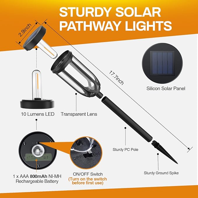 Solar Lights Outdoor 8 Pack, Solar Pathway Lights, Solar Lights Outdoor Waterproof IP65, Bright Auto On/Off Driveway Patio Light, Solar Garden Lights Landscape Lighting for Walkway Lawn Yard