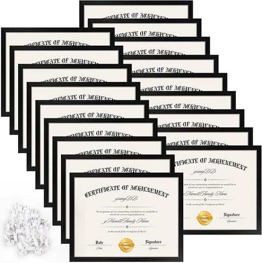 YixangDD 18 PACK Certificate Frames 8.5 x 11, Black Diploma Frame Document Frame with Clear Plexiglass, Picture Frames for Tabletop and Wall Display