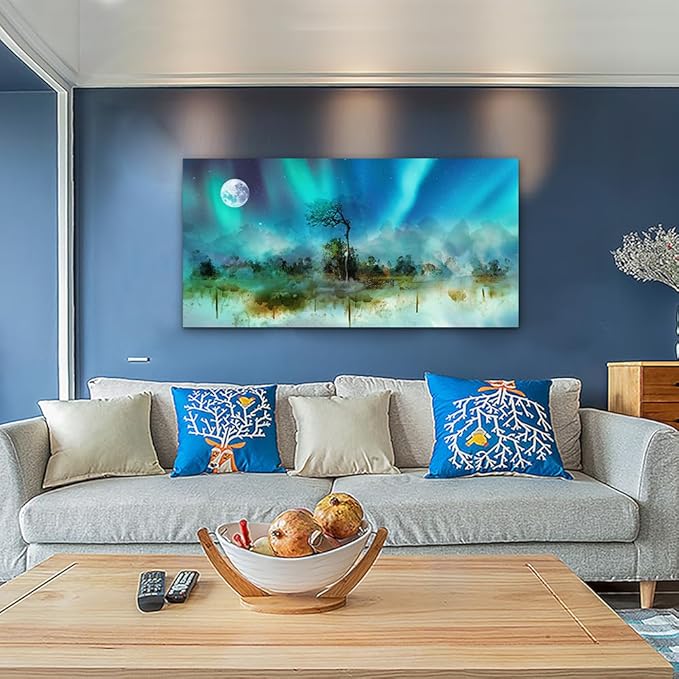 MHARTK66 Canvas Wall Art For Living Room Large Wall Decoration For Bedroom Wall Decor Office Abstract Auroral Scenery Wall Paintings Framed Prints Pictures Artwork Hotel Room Home Decor 20x40 In