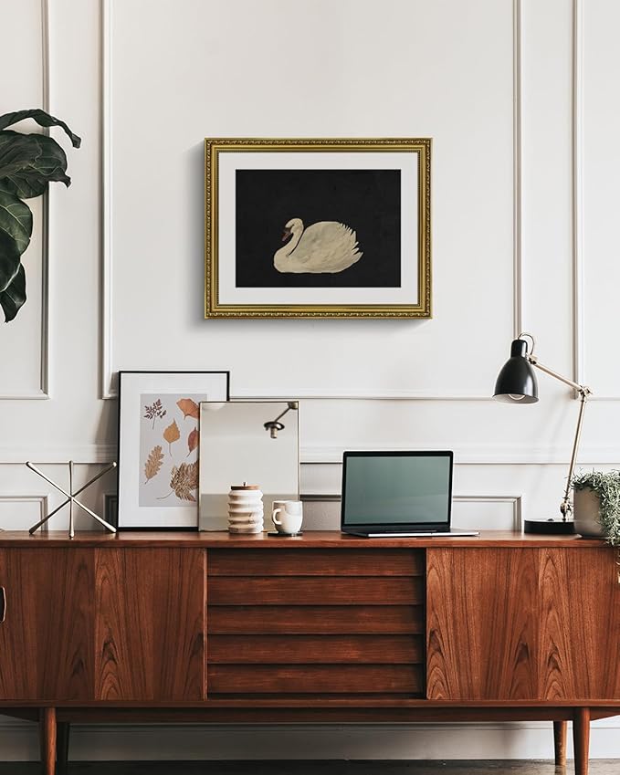 VIYYIEA Gold Framed Wall Art Canvas Print Home Decor Wall Decorations Grace Swan Art Painting Pictures Rustic Bathroom Wall Decor Farmhouse Wall Decor for Living Room Bedroom Office Decor 16x20in