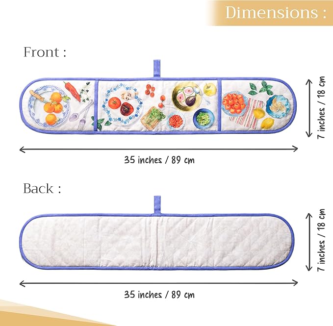 Maison d' Hermine Double Oven Mitts 100% Cotton 7"x35" Double Oven Mitt Heat Resistant BBQ Cooking Gloves with Loop, Baking, Grilling, Home, Kitchen, Handling Hot Pans Spring Summer (Gourmand)