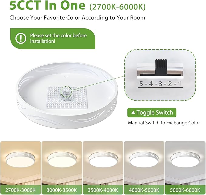 Modern Dimmable Ceiling Light Fixture,5CCT in One LED Flush Mount Kitchen Lights,Round Close to Ceiling Lamp for Bedroom Living Room Hallway Entryway Laundry Room Bathroom(White,15.75 in,ETL Listed)