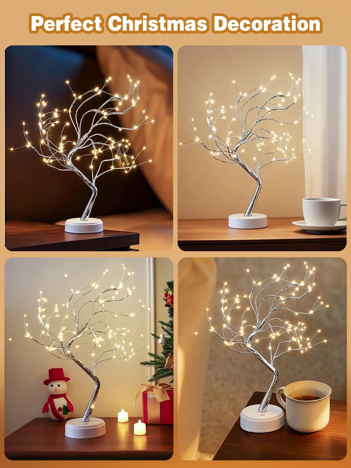 2 Pack Christmas Fairy Lights Spirit Tree, 20" 108 LED Tabletop Mini Twinkle Tree Lights Warm White with 2 Modes, USB & Battery Christmas Artificial Bonsai Trees Lamp for Home Bedroom Indoor DIY Decor