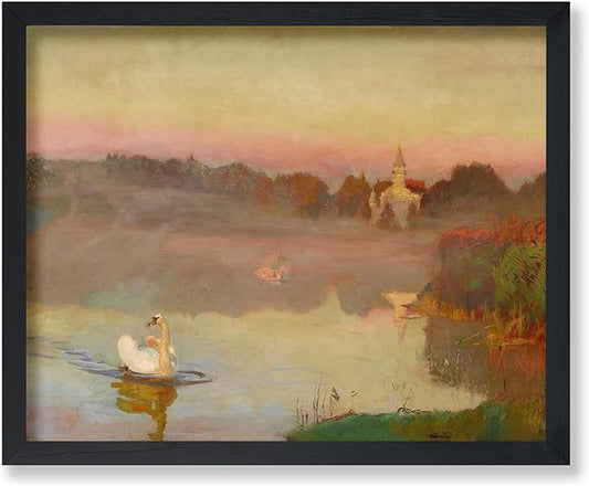 Poster Master Vintage Pond in Radziejowice Poster - Retro Swan Print - Lake Art - Landscape Art - Farmhouse Art - Animal Lover Art - Aesthetic Living Room or Office Decor - 11x14 UNFRAMED Wall Art