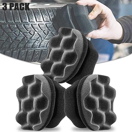 3PCS Tire Shine Applicator Pad, High-Density Wave-Grip Pad for Leather & Tire Care, Auto Detailing Tool, Durable and Reusae Applicator Pad for Auto Polishing, Cleaning, and Waxing