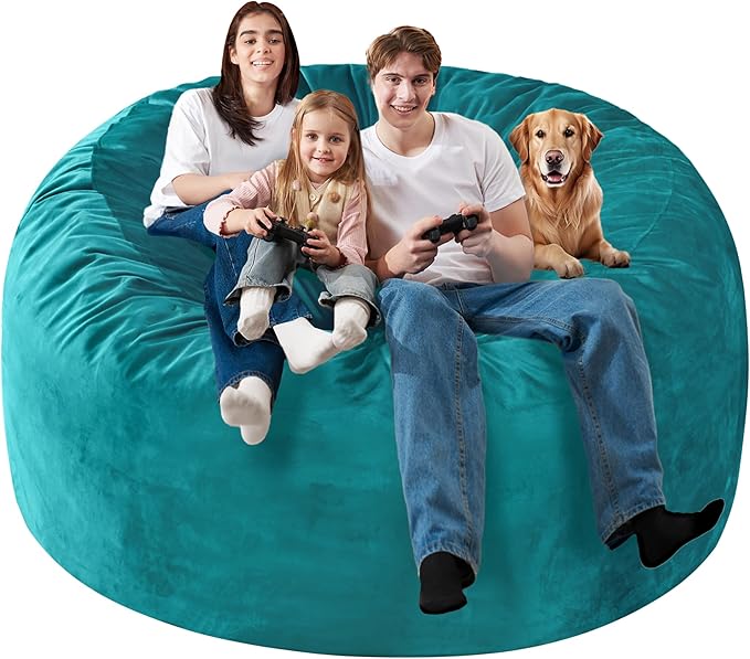 Homguava 6 FT Bean Bag Chair: 6' Bean Bags with Memory Foam Filled, Large Beanbag Chairs Soft Sofa with Dutch Velvet Cover-Sea Blue