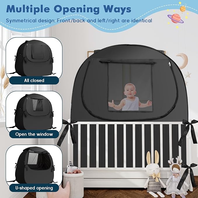 Crib Blackout Cover, Blackout Crib Cover for Babies, Portable Sleep Pod for Kids with Effortlessly Installation, Block 90% + Light