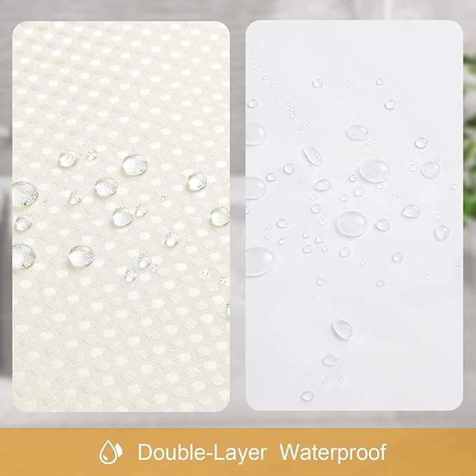 3 in 1 Long Cream Shower Curtain Set-72 W x 78 H, Ivory Waffle and PEVA Liner Set with 12 Stainless Steel Hooks, Waterproof Fabric for Bathroom