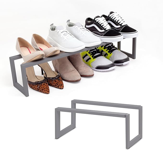 QUALIAZERO 2-Tier Expandable Shoe Rack – Durable Organizer Shelf for Entryways, Bedrooms, Bathrooms, and Laundry Rooms (STORMY MIST, 2 PACK)