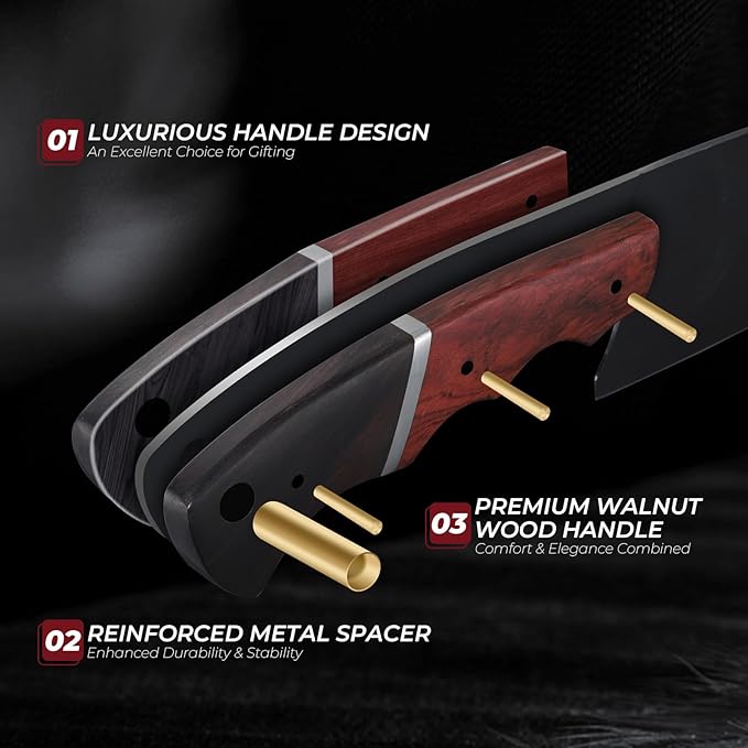 Kitchen Knife Set with Bag - 6 PCS Chef Knife Set - Cleaver, Boning, Fillet, Santoku, Kitchent Utility Knife, Chef Knife with Full Tang Wooden Handle, Butcher Knife Set for Men, Ideal Gift