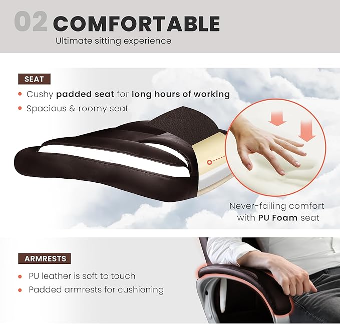 NEO CHAIR Office Desk Ergonomic Gaming Chair High Back Adjustable Computer Chair with Wheels and Lumbar Support Comfy Leather Executive Swivel (Brown)