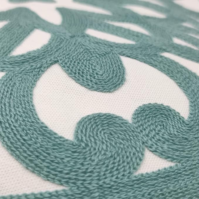 Alysheer Embroidered Decorative Throw Pillow Cover 18x18 inch, Cozy Cool Boho Mandala Chic Knit Pattern, Durable 100% Cotton Cushion Case for Sofa Couch Living Room Bedroom Office Gifts (Aqua Blue)