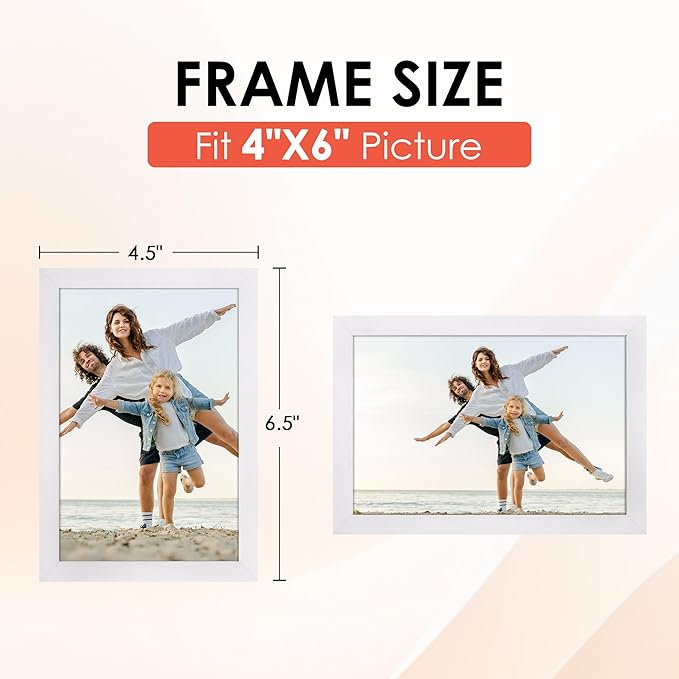FIXSMITH 4x6 Picture Frame Set of 6, White Photo Frames Bulk with HD Plexiglass for Wall Hanging or Tabletop Display, Multi Picture Frames Collage for Wall Decor