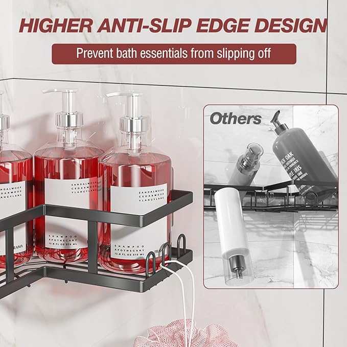 Adhesive Corner Shower Caddy with Soap Holder - Rustproof, No Drilling Shelves Wall Mounted, Organizer for Bathroom, Kitchen & Home Decor. Black, 4-Pack