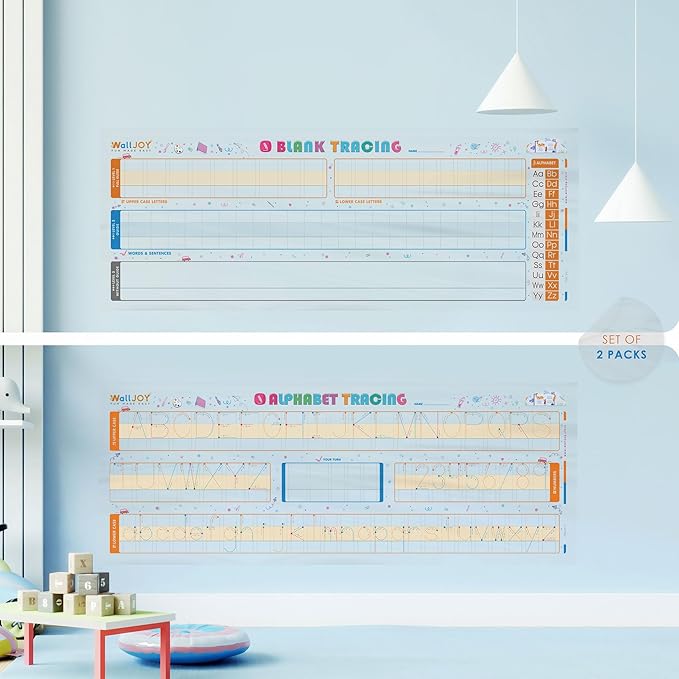 Large Handwriting Practice Dry Erase Board – 2 Pack Alphabet Tracing & Blank Lined Whiteboard, Adhesive-Free Transparent Writing Sheets for Wall, Sticks to Any Smooth Surface, for Home, School