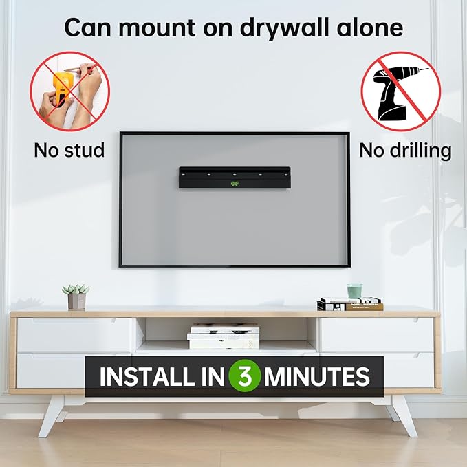 No Stud TV Wall Mount Low Profile for Most 26-60" Televisions up to 100 lbs,No Dril Monitor Mount for Drywall, Studless Wall Mount Bracket Max VESA 400x400mm for Flat Screen&Curved TVs, Easy Install