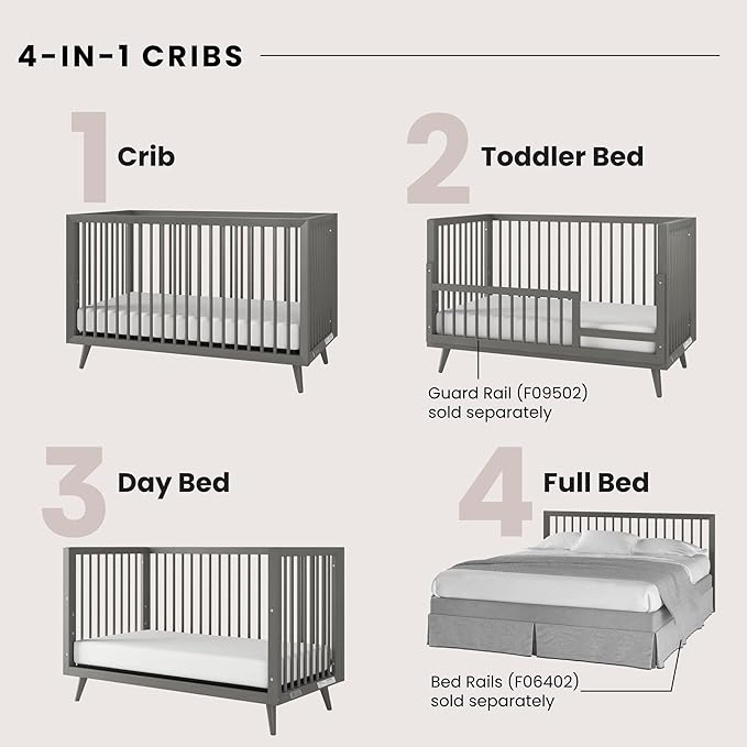 Child Craft Cranbrook 4-in-1 Convertible Crib, Baby Crib Converts to Day Bed, Toddler Bed and Full Size Bed, 3 Adjustable Mattress Positions, Non-Toxic, Baby Safe Finish (Lunar Gray)