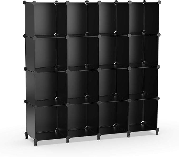 HOMIDEC Closet Organizers and Storage, 16 Cube Storage Organizer, Closet Organizer Bookshelf Cubes Shelves for Clothes, Bedroom, Kids Room, Bathroom, Wardrobe, Garment Racks, Black