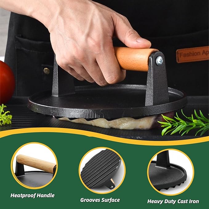 12 Inch Melting Dome with Round Cast Iron Smash Burger Press for Blackstone Griddle, Commercial Grade Heavy Duty Griddle Dome and Cast Iron Grill Burger Press for Flat Top Griddle Grill