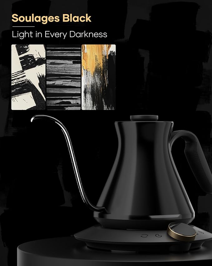 Cocinare Soulagues Electric Gooseneck Kettle, ±0.5℉ Temperature Control for Pour-over Coffee & Tea, Stainless Steel Interior, Quick Heating for Boiling Water (Soulages)