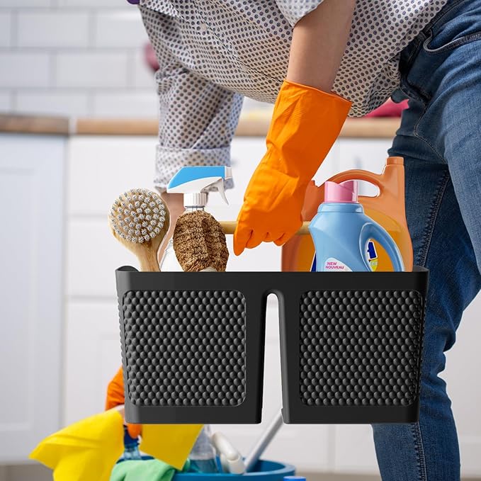 Shower Caddy Portable and Cleaning Caddy Organizer for Bathroom, Kitchen, Toiletries Storage ，Caddy organizer with handle, Rust-Resistant, Durable Material (Black, 9.36" L×7.73" W×7.24" H)