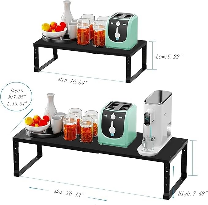 Expandable Spice Rack Organizion for Kitchen Cabinet, Seasoning,Bathroom Organizer Display Shelf, Stackable Multi-Purpose Shelves.Easy-to-Install（3Packs/Black,Large