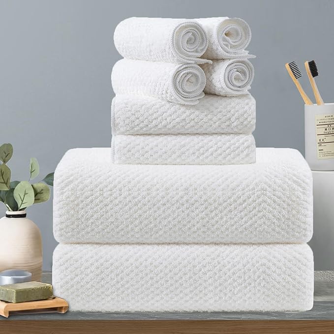 8-Piece White Bath Towels Set,2 Oversized Large Bath Towels Sheet,2 Hand Towels and 4 Washcloths - 600 GSM Soft Luxury Towel Set,Highly Absorbent Quick Dry Towel Collection for Bathroom,Hotel and Spa