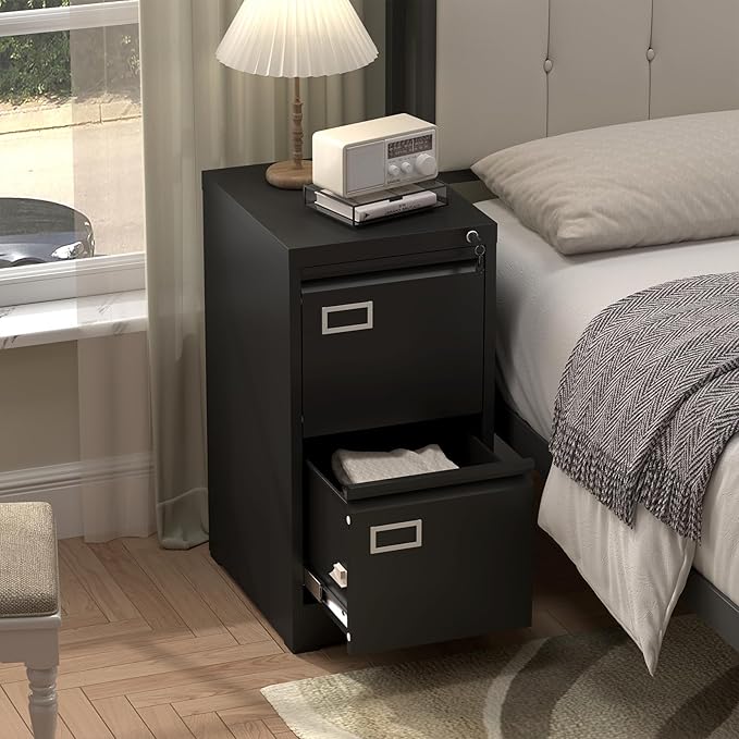 Filing Cabinet,2 Drawer File Cabinet with Lock,Small Filing Cabinets for Home Office,Letters/Legal/A4,Assembly Required,Black