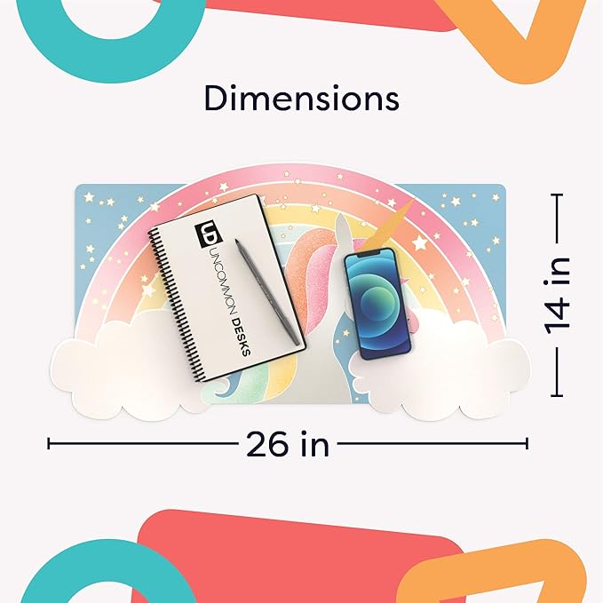 Uncommon Desks Kid's Desk Mat - for Schoolwork Arts & Crafts - Fun Computer & Mouse Pad Blotter - Washable Table Cover - Student School Organizer - Cute Office, Home, School Supplies - Unicorn Design