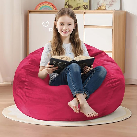 Homguava 2FT Bean Bag Chair: 2' Bean Bags with Memory Foam Filled,Comfy Beanbag Chairs Round Bean Bag Sofa with Dutch Velvet Cover-Pink