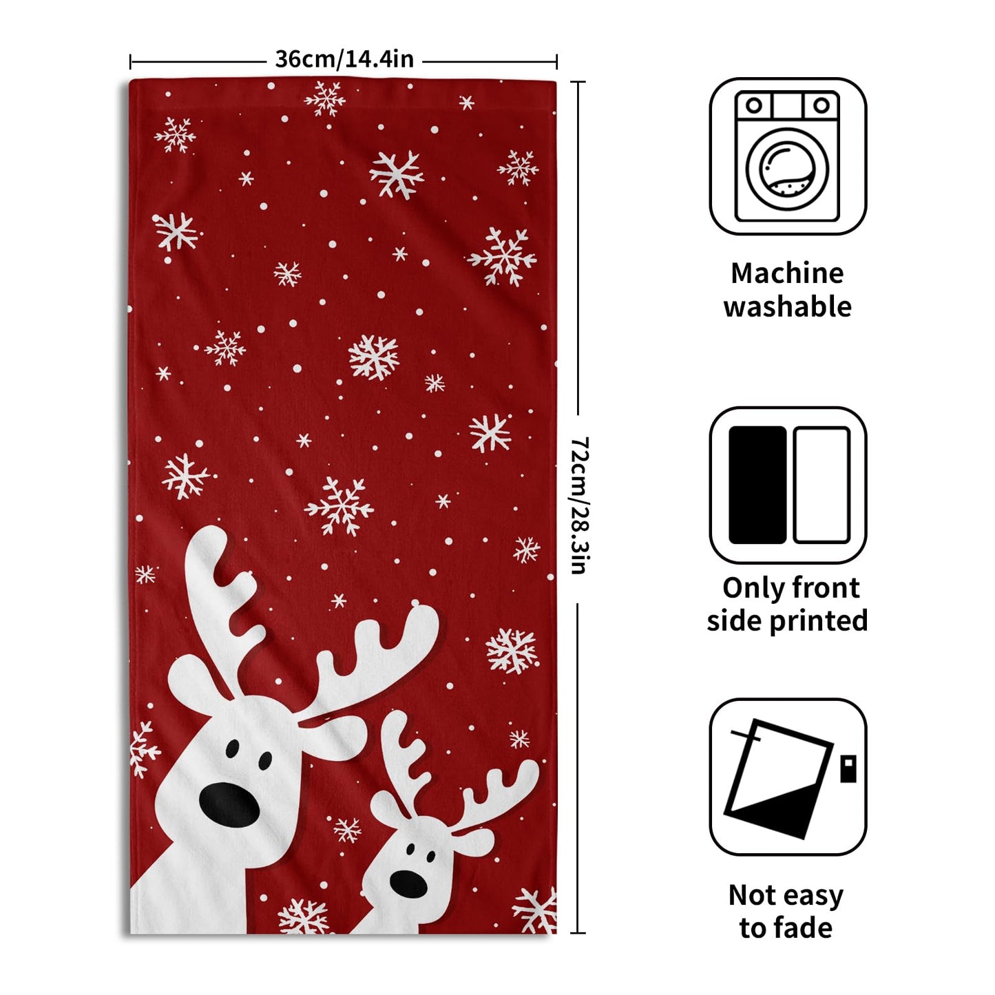 Christmas Reindeer Hand Towels Set of 2, 28x14 Inch Funny Xmas Deer Snowflakes Red Soft Absorbent Tea Towel Washcloths for Kitchen Bathroom Winter Holiday Home Decor and Gifts