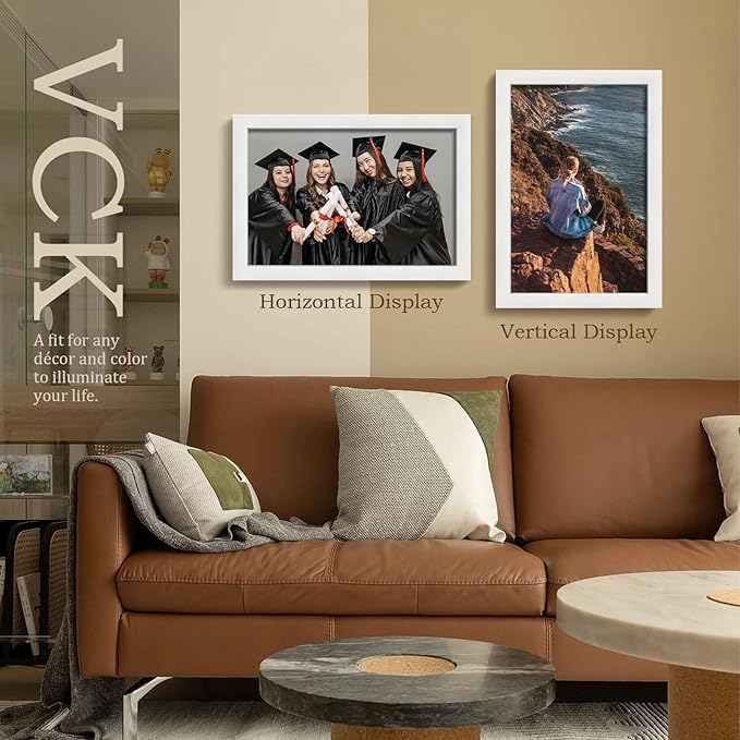 VCK 12x18 Poster Frame Set of 4 - White, Gallery-Quality Wood Picture Frames, 1.1-Inch Wide Border, Polished Plexiglass, Vertical or Horizontal Wall Display for Photo/Art/Prints, White