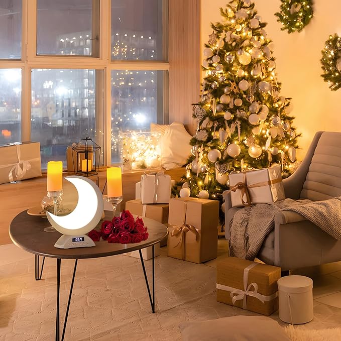 Touch Moon Table Lamp with Time Alarm Clock, RGB Adjustable Light with Bluetooth, with Scene Mode and Music Mode, Warm White LED Moon Light, Suitable for Home Decoration, Bedroom Living Room Desk.