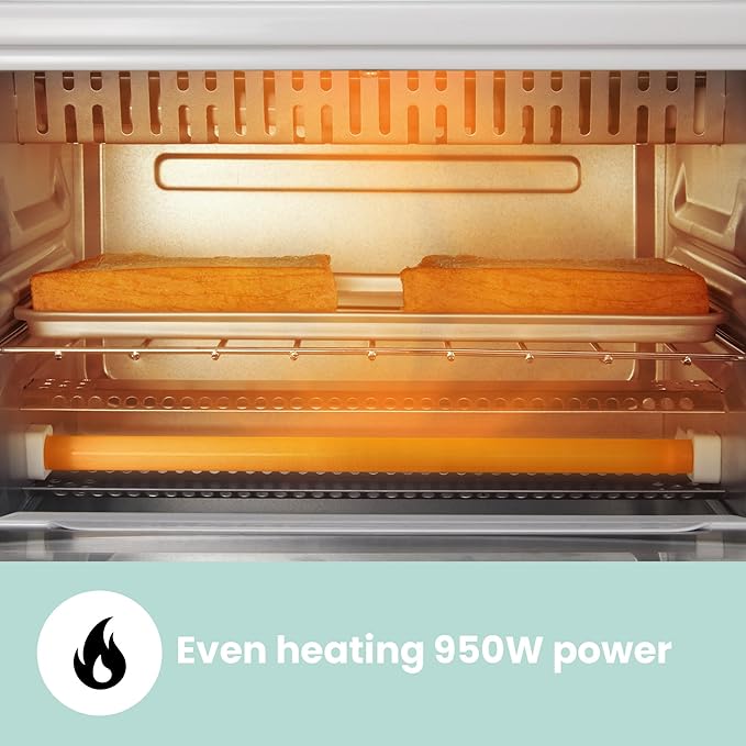 COMFEE' Countertop Oven, Small Toaster Oven Combo 4 slice, Mini Oven for 9" Pizza, Compact Oven, Bake, Broil, 950W, White, CTO-E101A(WH)