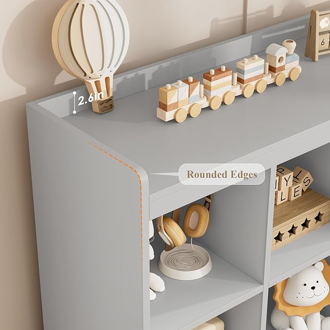 HORSTORS 48" W Kids Toy Storage Organizer, Large Toy Storage Chest with Removable Bins, 46" H Kids Bookshelf and Bookcase with Drawers for Boys and Girls, Modern Toy Box for Playroom, Classroom, Grey