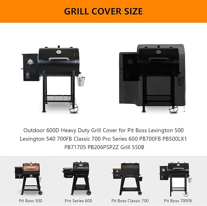 Grill Cover for Pit Boss 700FB,Lexington 500,Lexington 540,Classic 700,Pro 600,Z Grill 550B Wood Pellet Grill,Outdoor Heavy Duty 600D Waterproof BBQ Pitboss Smoker Cover for PB500LX1 73700 Grill,Black