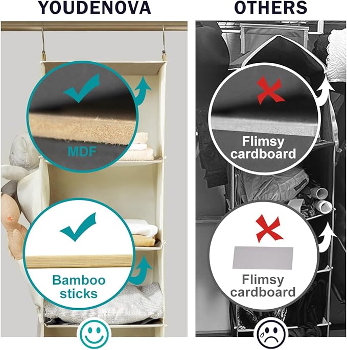 Hanging Closet Organizer, 4-Shelf Closet Hanging Storage Shelves, Beige