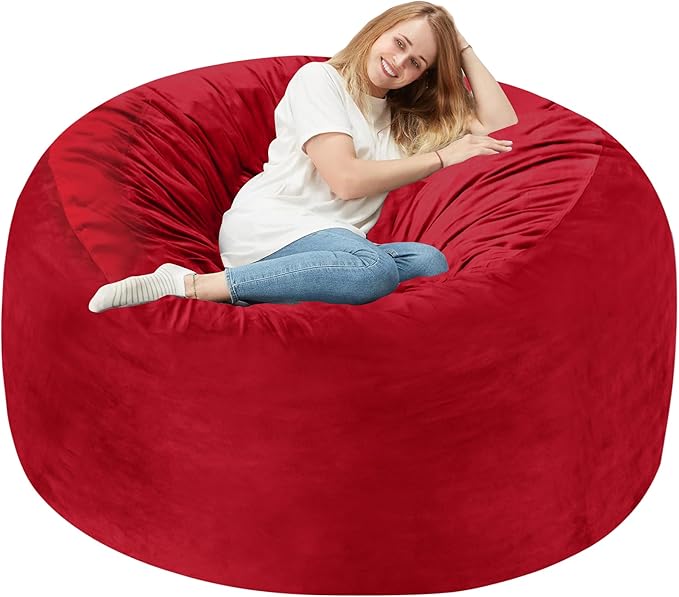 Homguava 4 FT Bean Bag Chair: 4' Bean Bags with Memory Foam Filled, Large Beanbag Chairs Soft Sofa with Dutch Velvet Cover-Red