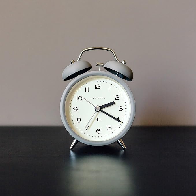 NEWGATE® Charlie Bell Echo Alarm Clock | Modern take on Classic Twin Bell Clock | Gray | Easy to Read Numbers | Ideal for Bedside, Desk or Shelf | Modern Retro Bedroom & Office Accessory