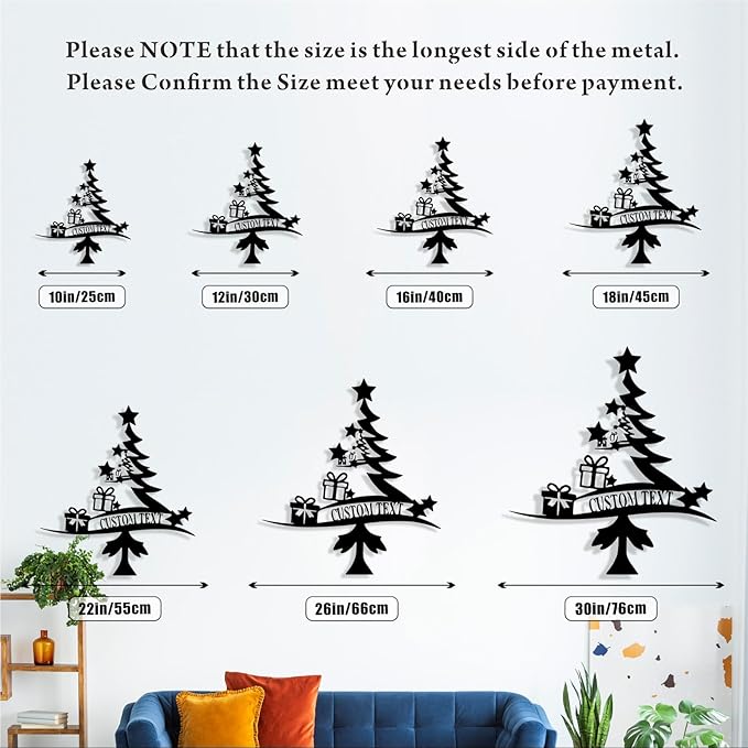 Personalized Christmas Tree Metal Sign, Custom Signs Outdoor Metal Wall Decor, Merry Christmas Tree Signs Wall Decoration for Home Living Room, Bedroom, Office, Garden, Porch