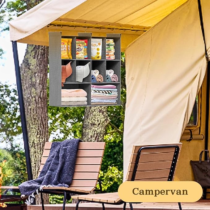 Ofiray-home 3 Tier Hanging Closet Organizer, 10 Compartments Sweater Organizer for Closet with 3 Sturdy Hooks, Closet Organizers and Storage, Wardrobe, Rv, Garment Rack, Grey