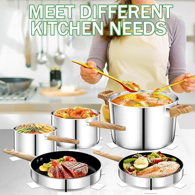 Stainless Steel Cookware Set 13-Piece, Pots and Pans Set, Induction Cookware, Kitchen Cooking Set, Oven Safe