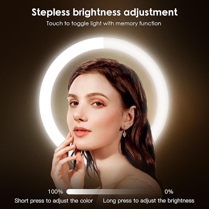 Wall Mounted Lighted Makeup Mirror, 8" Rechargeable Double-Sided Light up Magnifying Mirror 1x/10x, 3 Colors Led Vanity Mirror with Lights, Touch Dimmable 360° Rotation Foldable