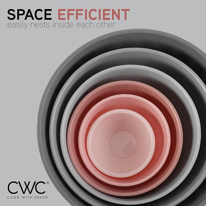 COOK WITH COLOR Mixing Bowls with Lids - 12 Piece Plastic Nesting Bowls Set includes 6 Prep Bowls and 6 Lids, Diamond Design - Microwave Safe (Mint)