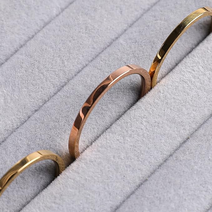 Frebeauty Small Jewelry Tray Set,Velvet Ring Organizer,Stackable Jewelry Organizer Tray,Mini Jewelry Drawer Organizer,4.92 x 3.74 x 0.9 Inches,7 Slots Ring Tray for Women(Set 2,Grey)