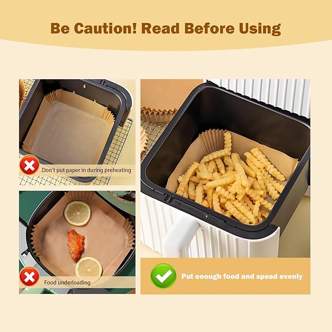 200 Pcs 6.5" Air Fryer Liner,Square Baking Parchment Airfryer Paper Unbleached Disposable Non-stick & Non-Leak & Non-Washing Paper Liner for 3-5 QT Air Fryer Basket